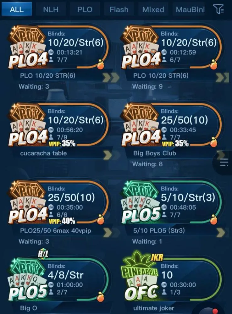 PLO4" (Pot Limit Omaha with 4 cards