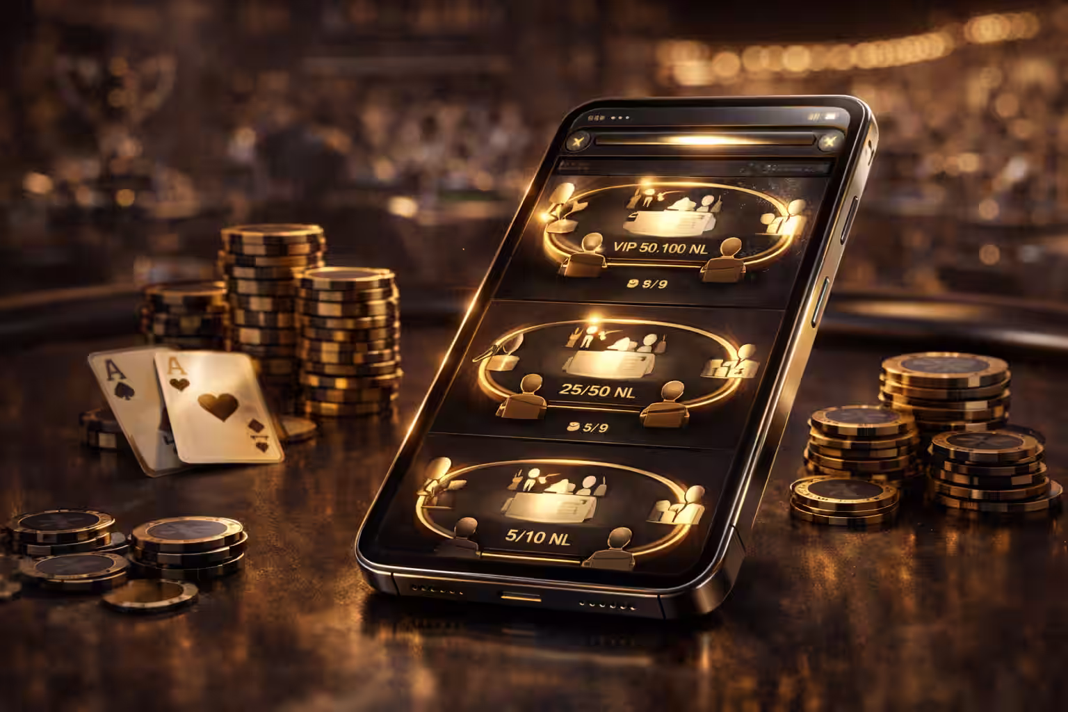 Luxury poker app on smartphone display | Bluffing Monkeys