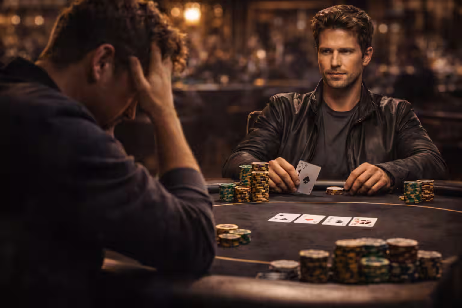 Poker face showdown at the table | Bluffing Monkeys